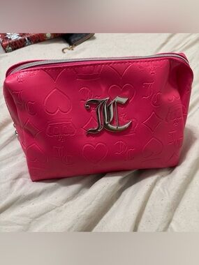 Hot Pink JC Women's Cosmetic Pouch with Silver Monogram